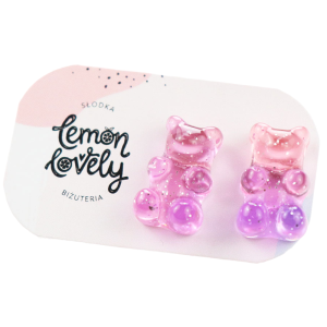 Misie żelki różowe z brokatem kolczyki sztyfty