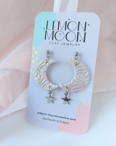 Boho księżyce kolczyki wiszące  pastelowe srebrne