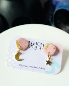 Mikro kolczyki sztyfty różowe księżyc i gwiazda