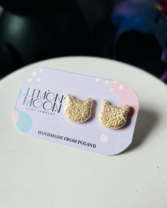 Kolczyki sztyfty koty biało- złote