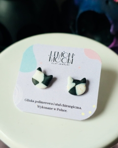 Kolczyki sztyfty koty biało- czarne