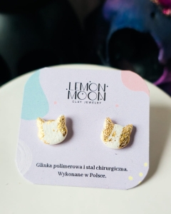 Kolczyki sztyfty koty biało- złote (1)