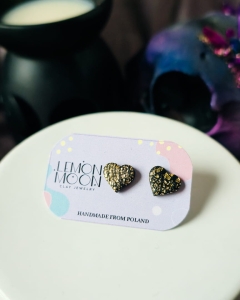 Kolczyki sztyfty serca czarno złote