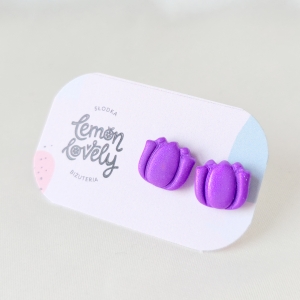 Kolczyki sztyfty tulipany fioletowe błyszczące