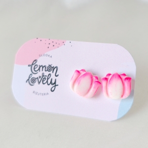 Kolczyki sztyfty tulipany biało- różowe