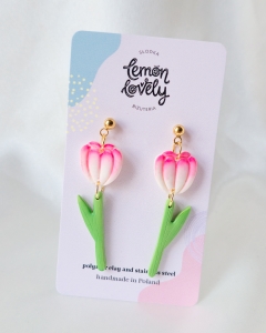 Tulipany kolczyki na Dzień Kobiet biało- różowe