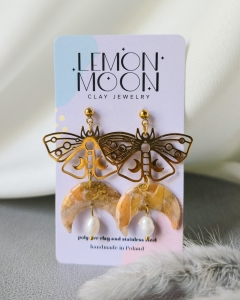 Kolczyki Lunar Moth beż i złoto perły